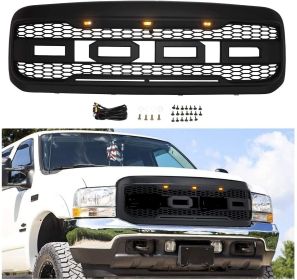 Grille For 2005 2006 2007 Ford f250 f350 Raptor Grill W/LED Lights & Letters Mattle Black