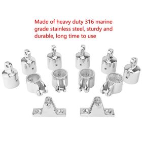 12 PCS Universal 3-Bow Bimini Top Stainless Steel 316 Marine Hardware Set Deck (Option: Silver-22mm)