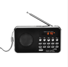 Multi-function card radio portable memory MP3 music player small speaker (Color: Black)