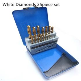 19 25-piece Set Of Twist Drill Bits For Wood Board Thin Iron Sheet Aluminum Alloy Opening (Option: White Diamonds 25piece set)