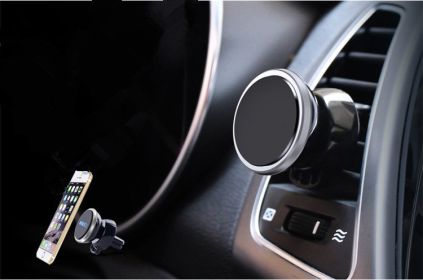 Car mobile phone navigation bracket mobile phone rack outlet magnetic car 360 degree magnetic rotating magnet bracket (Color: Black)